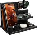 Wood Phone Docking Station for Men - Desktop or Nightstand Organizer - Birthday Gifts for Men, Dad - Anniversary Idea from Wife - Key Holder, Stand Wallet, Watch & Essentials (Granite Black)